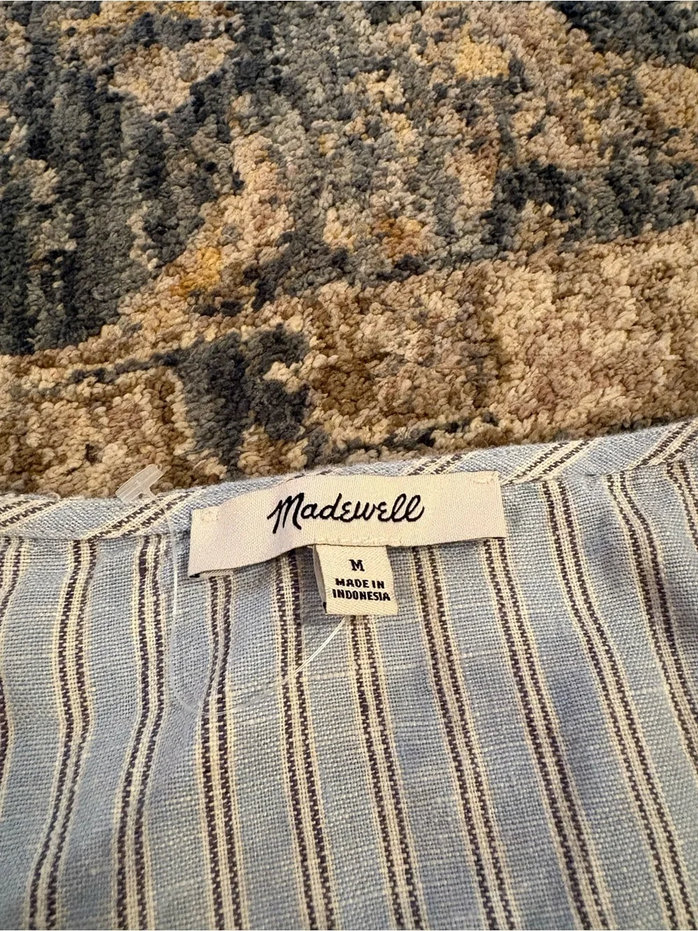 Madewell Cassie Button-Front Midi Dress in Linen Powder Blu Stripe SZ M - Picture 4 of 5